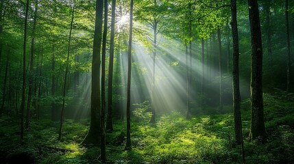 Sunbeams Illuminating a Dense Forest