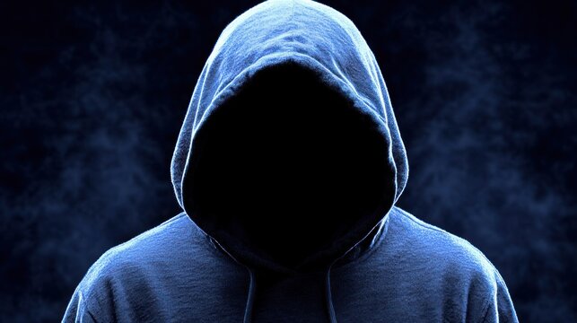 A shadowy figure wears a dark hoodie, their face obscured, creating an enigmatic presence. The smoky background enhances the mysterious atmosphere, suggesting quiet tension