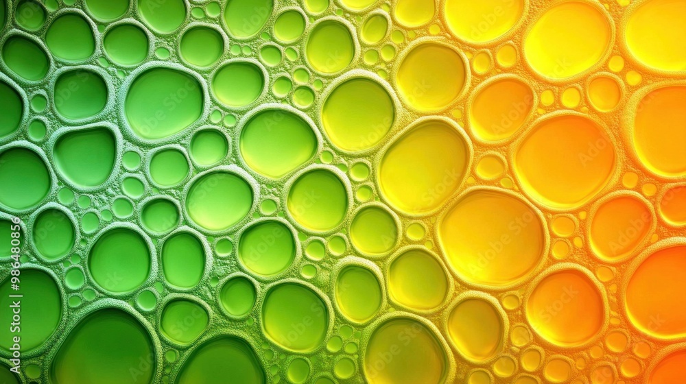Poster the colorful bubble patterns blend shades of green and yellow, forming a captivating visual display 