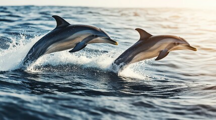 Fototapeta premium two dolphins jumping
