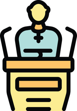 recommend clip art: Priest wearing religious clothing is speaking from a pulpit during a church service
