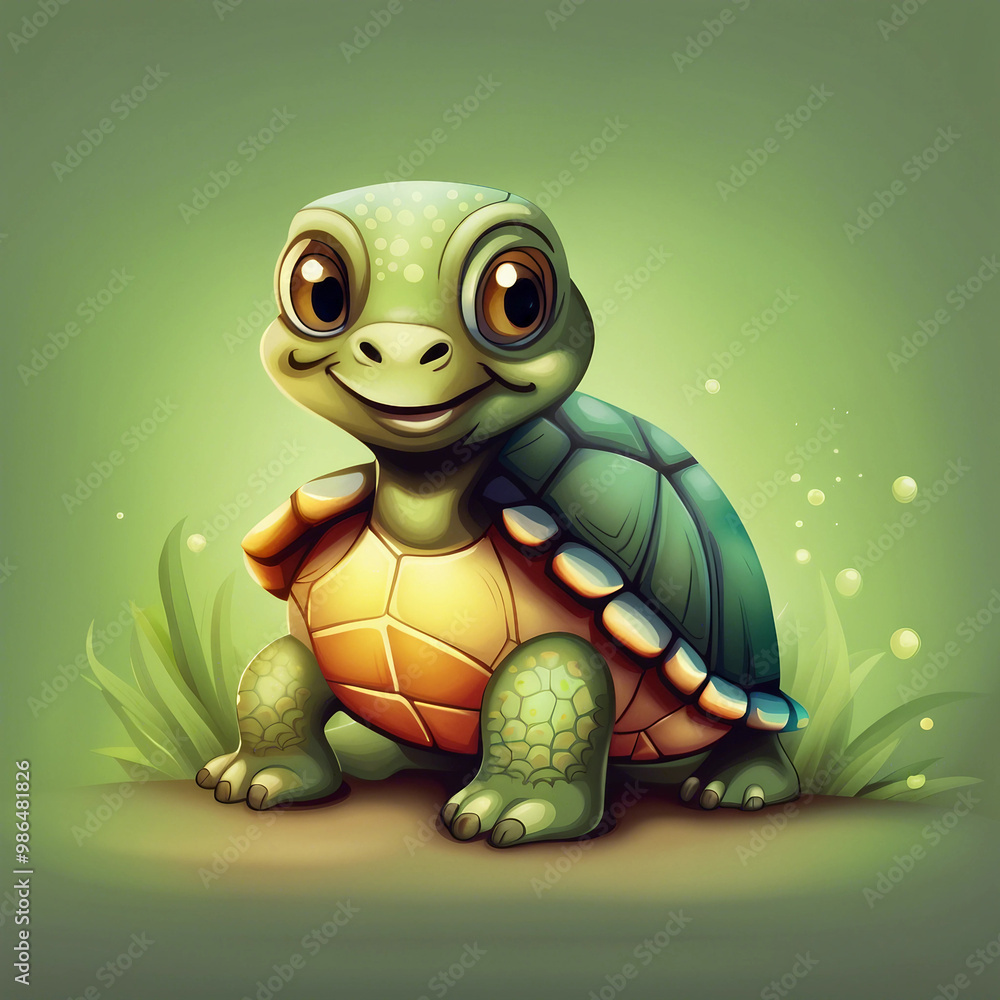 Wall mural cute adorable little turtle illustration