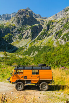 Steyr-Puch Pinzgauer 710 truck supplying a shelter Chata pri Zelenom plese in the Tatra Mountains.