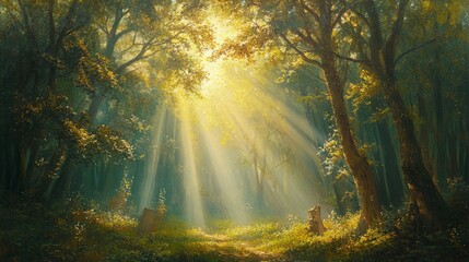Sunbeams Illuminating a Path Through a Dense Forest