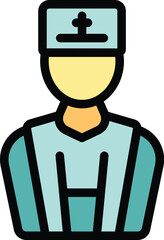 Simple colorful icon of a male doctor wearing scrubs and a surgical cap