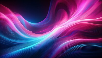 Fototapeta premium Abstract digital art with glowing pink and blue waves.
