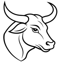 Bold Angular Ox Head with Curved Horns – Vector Art