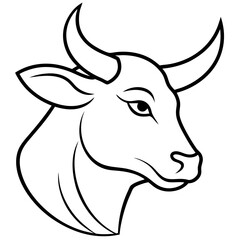 Bold Angular Ox Head with Curved Horns – Vector Art