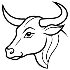 Bold Angular Ox Head with Curved Horns – Vector Art