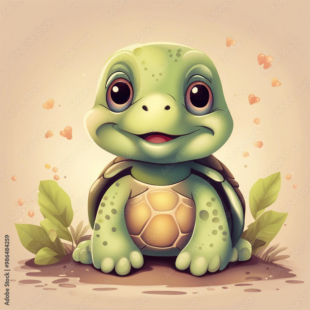 Wall mural cute adorable little turtle illustration