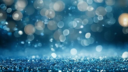 Glittering bokeh lights create a mesmerizing atmosphere, filling the scene with vibrant blue tones and soft glimmers