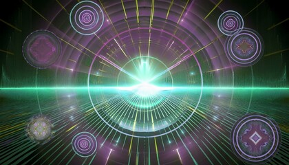 Obraz premium Abstract digital background with glowing lights and symbols.