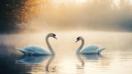 Elegant Swans Gliding on Serene Water