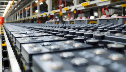Conveyor Belt with Black Cylinders.