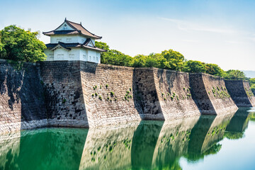 View with Rokuban-yagura Turret within Osaka Castle, Japan. The massive stone wall outer moat of Osaka Castle © Cristi