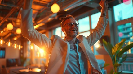 A successful investor celebrating with a small team in a stylish office with modern d?cor, highlighting strategies for maximizing investments.