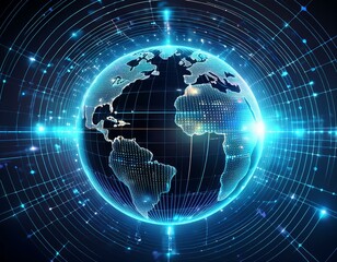 Fototapeta premium Abstract digital globe with glowing lights and data points, representing global connectivity and technology.