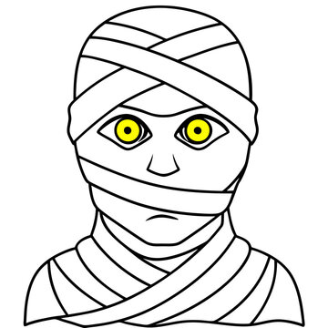 recommend clip art: Glowing Eyed Mummy Face in Bandaged Wrappings Line Art Vector Design