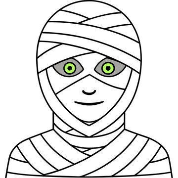 recommend clip art: Glowing Eyed Mummy Face in Bandaged Wrappings Line Art Vector Design