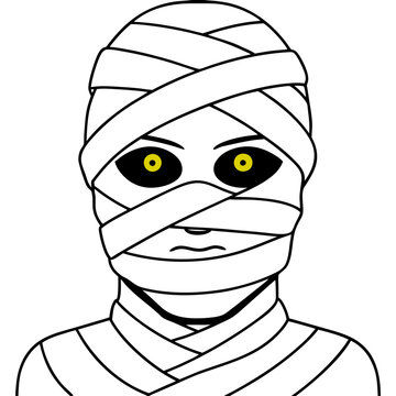 recommend clip art: Glowing Eyed Mummy Face in Bandaged Wrappings Line Art Vector Design