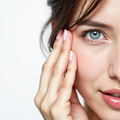 Fototapeta premium 肌の質感とメイクが見える女性の顔のクローズアップ