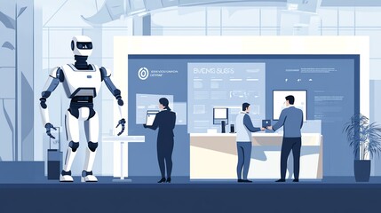 Obraz premium Robot assisting people in modern business setting