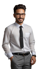 Fototapeta premium Smiling professional man in white shirt and black tie