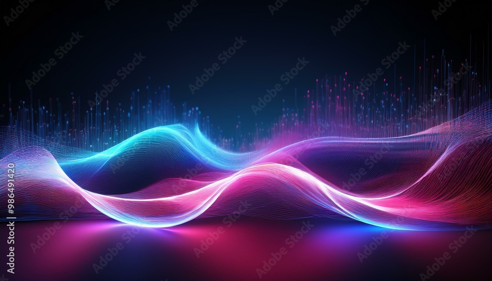 Poster abstract digital wave with blue and pink glowing light. perfect for technology and data concepts.