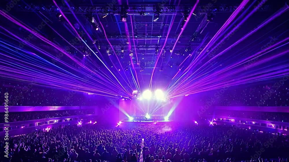 Poster a large crowd enjoys a captivating concert as colorful laser lights create an electrifying atmospher