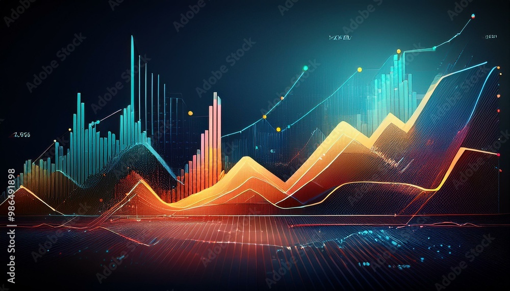 Poster abstract financial chart showing various data points with upward trend