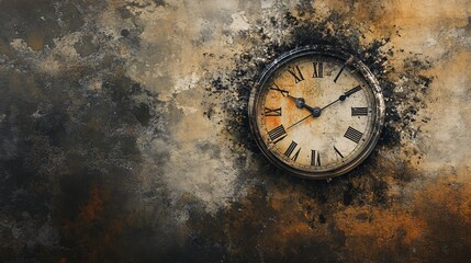 Abstract clock melting over a surface, symbolizing the fluidity of time, copy space