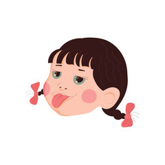 Cute girl child showing tongue. Cheerful child. Girl face image. Cartoon baby face. Vector illustration.
