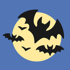 Flock of bats on the background of the moon. Element for Halloween design.