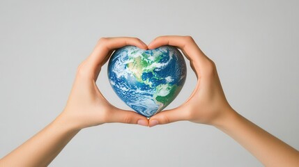  hands forming a heart shape around a small globe, symbolizing love and care for the planet