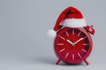 Santa's hat covers a round alarm clock.