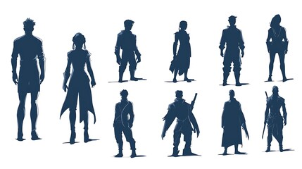 Silhouettes of warriors and adventurers,  a character design guide