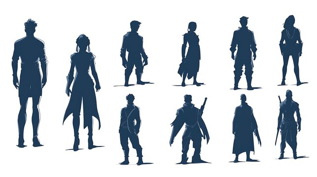 Fototapeta Silhouettes of warriors and adventurers,  a character design guide