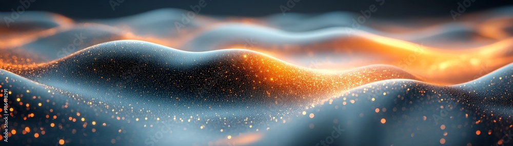 Poster abstract wavy surface with glowing particles