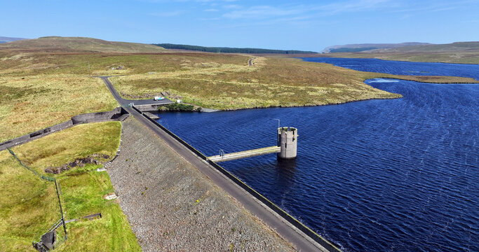 Aerial View of Dungonnell Reservoir Dam and Water Treatment Works Soarns Hill Glenariff Co Antrim Northern Ireland 