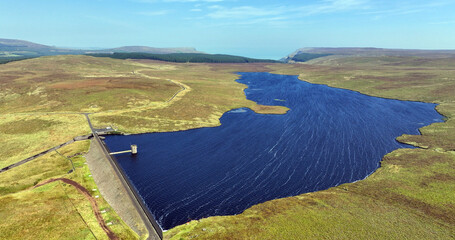 Aerial View of Dungonnell Reservoir Dam and Water Treatment Works Soarns Hill Glenariff Co Antrim Northern Ireland 