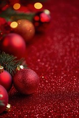 Obraz premium Festive red ornaments and holiday decorations on a sparkling table setting during Christmas