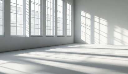 Bright and airy interior with potted plant near large windows on a sunny day