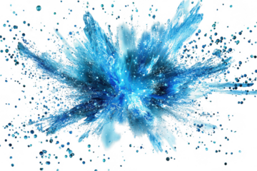Azure Burst PNG A vibrant explosion of blue powder paint bursting outwards, frozen in time isolated on transparent background.