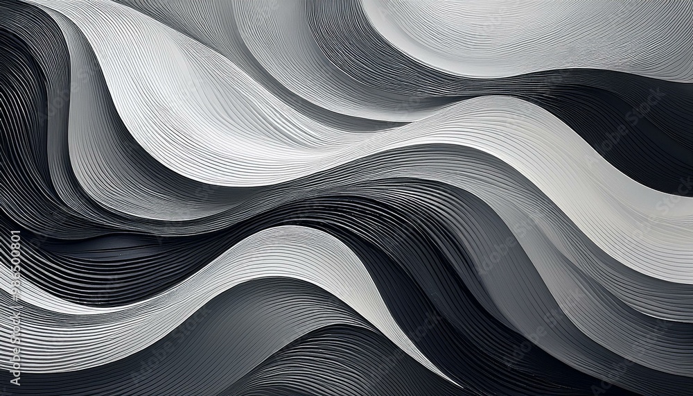 Poster abstract wavy lines of light and dark gray with a subtle, glittery texture.