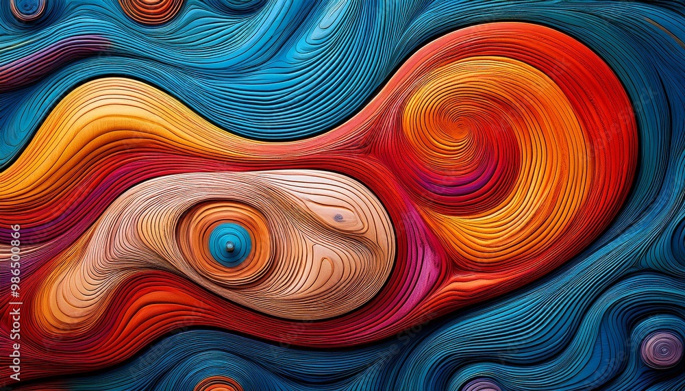 Poster abstract wood texture with swirling patterns and vibrant colors.