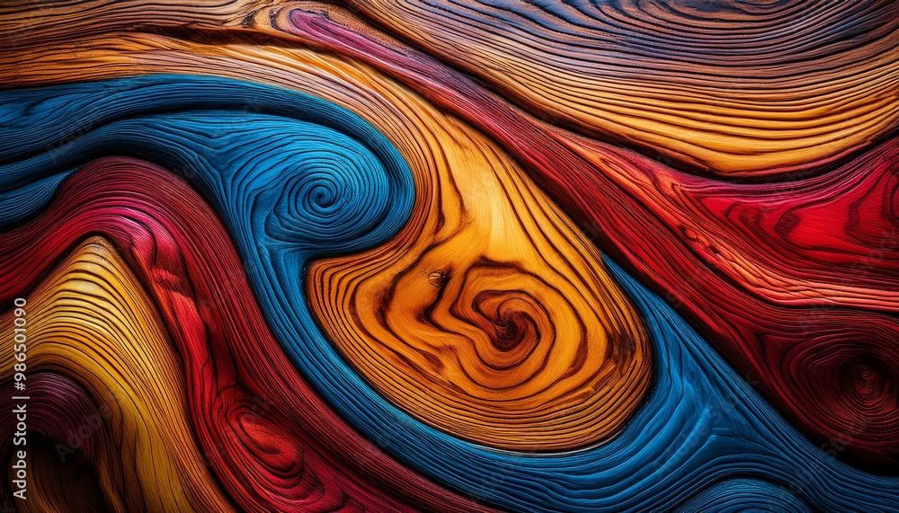 Poster abstract wood texture with swirling patterns and vibrant colors.