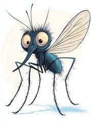 Cute cartoon mosquito character with big eyes, playful design, perfect for educational or entertainment themes, white background