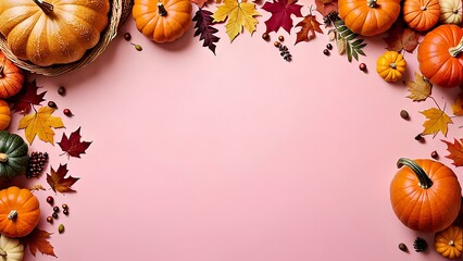 autumn leaves and pumpkins, pumpkins and autumn leaves, Thanksgiving layout, Thanksgiving copy space, fall, high definition Thanksgiving images,