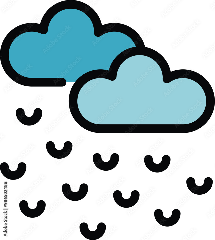 Poster simple vector illustration of rain clouds producing rain drops isolated on a white background