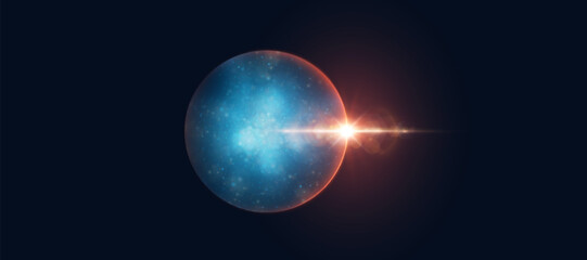 Realistic planet with liquid surface texture. Vector spatial horizontal illustration of blue planet in space. Planet view from satellite in outer space.